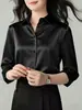 Camisa de Satén para Mujer en Oferta Caliente de Amazon, Camisa de Manga Larga Simple de Moda para Oficina de Negocios, Temperamento Elegante