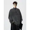 Moletom vintage de outono com gola alta e zíper parcial, top masculino solto de manga longa estilo americano, jaqueta moletom casual da moda
