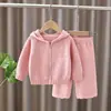 Conjunto de Duas Peças Suéter Chapéu Tricô Calça para Crianças Outono Inverno Novo Estilo Menina Casual Conjunto de Suéter para Menina
