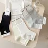 Nuevos calcetines cortos de algodón de estilo coreano Ins con bordado de oso de dibujos animados y borde de burbujas pequeñas, calcetines tobilleros sin costuras