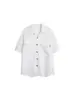 Camisa Branca Lisa Simples com Recortes Estilo Coreano, Top Masculino Casual Solto Estilo Japonês com Gola Cubana para Trabalho de Manga Curta