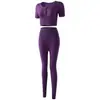 Macacão de Yoga com Zíper Frontal Transfronteiriço Calça Longa Manga Curta Alta Elasticidade Cor Sólida Estilo Europeu e Americano Esportivo Fitness Macacão de Yoga Atacado