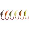Anzol de pesca com cabeça de chumbo em formato de minhoca, 6 cores, 1,1g, micro anzol colorido para pesca no gelo, isca artificial macia para peixes.