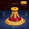 Rueda de Oración de Cobre Tallada con Flor de Xizang de Manivela Manual con Cubierta de Cuero Rojo y Base Tallada Estilo Loto
