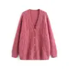 Chegada Nova Outono/Inverno 2026 Cardigan Espesso Escovado Costela Vertical Solto Gola V Lã Cashmere Seda Fleece Escovado Suéter