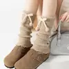 Cubrezapatos Jk para Mujer, Calcetines Gruesos Cálidos de Lana Holgados para Otoño e Invierno con Pompom y Lazos, Calcetines de Punto Grises para Pantorrilla