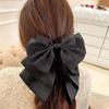 Estilo francês Gentil Simples Cetim Oversized Bow Grampo de Cabelo Fita Grampo de Cabelo Grande Cavalinha Acessórios de Cabelo para a Parte de Trás da Cabeça