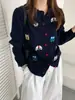 Suéter de Lana Puyuan 100% Puro para Mujer Cárdigan de Cuello Redondo Bordado de Dibujos Animados Suéter de Punto Casual con Botones Fábrica de Origen