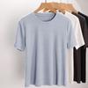 Top de Tencel Elástico con Cuello Redondo, Camiseta Negra de Manga Corta Suelta de Lino Lyocell Adelgazante de Verano para Mujer Nuevo Estilo 2026