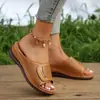 Sandalias de cuña para mujer de nuevo modelo 2023, tamaño grande, con tiras anchas, zapatos casuales transpirables, zapatos de cuña de color liso para mujer