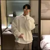 Suéter Gola Alta Outono/Inverno Masculino Solto Fashionável Estilo Hong Kong Versátil Manga Longa Cor Sólida Jaqueta Suéter Gola Lapela
