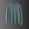 Suéter Pulôver Masculino de Lã Pura para Outono e Inverno, Gola Alta Meia, Malha Casual para Negócios