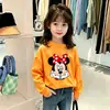 Estilo Nuevo Primavera y Otoño Talla Mediana y Grande Niños Bebé Elegante Estampado de Dibujos Animados Top 100% Algodón Puro Camiseta de Manga Larga Cuello Redondo para Niñas