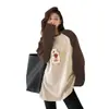 Camiseta de Manga Larga con Costuras de Color Contrastante Estilo Europeo y Americano para Mujer Otoño e Invierno Nuevo Diseño Coreano de Nicho con Sentido de Diseño Top Casual Holgado Raglán