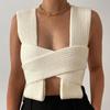 Nuevo top sexy de punto grueso cruzado para comercio exterior europeo y americano 23612p chaleco base de lana sexy de temperamento ajustado para mujer