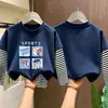 Camiseta de manga larga de algodón puro para niños, camiseta básica casual a rayas de moda para niños de principios de otoño, nueva prenda superior para niños