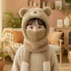 Gorro de Invierno para Niños Bufanda Máscara Gorro Integrado Chirría al Apretar Gorro de Punto para Niñas Oso Caliente Gorro de Felpa