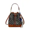 Bolso Cubo de Moda para Mujer Nuevo Estampado Geométrico Bolso Pequeño Color Contrastante Estilo Coreano Sencillo y Elegante Bolso de Hombro Cruzado con Cordón