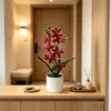 7 flores de jazmín artificiales en una maceta para decoración del hogar y la oficina, bonsái de flores artificiales para fotografía y arreglo fotográfico, maceta pequeña