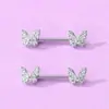 Venta directa del fabricante: Piercings de pezón de mariposa, Aretes de acero inoxidable con parte trasera plana y pedrería, Pendientes de rosca para mujer, Circonitas azules y rosas