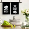 Toalla de cocina de microfibra con estampado de calabaza y calavera de Halloween en blanco y negro, disponible en stock, para limpieza del hogar y lavado de platos