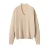 Suéter de Cachemira para Mujer 100% Cachemira Pura Otoño e Invierno 2025 Nuevo Suéter Beige Holgado de Cuello V Suéter de Punto de Alta Gama