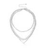 Joyería Transfronteriza Europea y Americana, Elegantes Accesorios de Cadena de Perlas para Mujer, Collar de Corazón Calado Geométrico de Doble Capa de Perlas