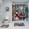 Serie de Decoración Navideña Cortina de Ducha Baño de Hotel Pintura de Decoración Navideña Cortina de Ducha Impermeable sin Perforaciones Juego de Alfombrilla de Baño