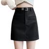 Falda Corta Adelgazante de Tiro Alto en Línea A para Mujer, Nueva Falda de Cuero PU Color Café Talla Grande para Primavera y Otoño 2026, Falda Media Ceñida a la Cadera