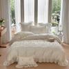 Romántico Bordado Floral Chica Francesa Lenzing Tencel Juego de Cama de Cuatro Piezas Encaje Hoja de Loto Funda Nórdica Sábanas Ropa de Cama