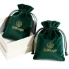 Bolsas de Tela de Terciopelo al por Mayor, Bolsas Oscuras Verdes para Joyería, Bolsas Personalizadas con Cordón para Regalos, Bolsas de Terciopelo a Prueba de Polvo para Accesorios