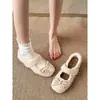 Zapatos peludos con lazo de velcro para mujer, Zapatos planos de algodón con suela gruesa de terciopelo para otoño e invierno, Para usar al aire libre y para aumentar la altura interior, Zapatos Mary Jane para mujer