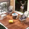 Móveis de Cadeira Longa Preguiçosa para Exterior Cadeira de Rattan Trançada à Mão para Pátio e Jardim Mesa de Centro Mesa de Centro para Varanda Externa Conjunto de Três Peças