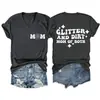 Glitter e sujeira mãe Amazon Wish site independente moda casual feminina camiseta gola V manga curta
