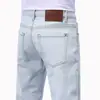Jeans Lavado de Cor Clara de Alta Qualidade 2026, Calças Jeans Finas de Verão para Homens, Calças Casuais de Corte Reto Slim Fit para Primavera