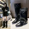 Botas Largas con Punta Aguda y Tacón Grueso que Aumentan la Altura para Mujer, Nuevas Botas Vaqueras Occidentales Otoño-Verano 2026, Botas de Caballero de Caña Alta