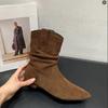 Botas Curtas Estilo Coreano Outono e Inverno Série de Cores Aumenta Altura 2025 Nova Bico Quadrado Fino Bico Apontado Botas Nude Botas Curtas Slim Fashion