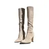Botas Largas para Mujer 2025 Otoño e Invierno Punta Fina Tacón Alto Botas Largas Gamuza Elástica Ajustadas Botas de Tacón Grueso Hasta la Rodilla Botas de Montar