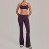 Conjunto de Ropa de Yoga Qiu Sha con Pliegues Invisibles para Mujer con Pantalones de Campana, Cuello Halter y Cintura Plegable Conjunto Deportivo 4686+2257