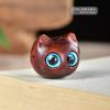 Colgante de Gato Lindo de Ojos Grandes Tallado en Palo de Rosa Natural Sándalo Verde Ébano Sándalo Morado Llavero Accesorio DIY Amuleto para Teléfono