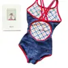 Mariposa de MezclillaNuevo traje de baño de una pieza sin espalda, de una sola capa, doble cara, para mujer, adecuado para nadar y competir