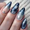 Moda de Natal Estilo Ins Europeu e Americano Bico Redondo Unhas Amêndoa Série Azul de Inverno Adesivos de Nail Art Removíveis 24