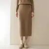 Falda de Punto de Cachemir 100% Puro para Mujer, Otoño e Invierno, Moda Versátil, Color Sólido, Longitud Media, Cintura Alta, Ajustada a la Cadera