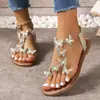 Novas sandálias decoradas com laço de strass, tamanhos 36-43, sandálias de praia planas e confortáveis da moda de Daling, Condado de Huidong