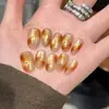[Mancha de Café de Outono] Outono e Inverno Âmbar Dourado Estilo Ins Unhas Vestíveis Feitas à Mão Patch de Manicure Curto Unhas Postiças
