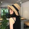 Sombrero de Paja de Crochet Hecho a Mano con Lazo de Ala Ancha para Mujer Verano Plegable para Viaje Sombrero Parasol para Vacaciones en la Costa Sombrero de Playa