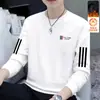 Moletom masculino outono e inverno, versátil, folgado, casual, moderno, gola redonda, com forro de fleece, peça básica estilosa