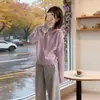 Suéter de Tricô Roxo Solto com Capuz para Mulheres 2026 Estilo Coreano Atmosférico Super Bonito Roupa para o Início do Outono