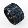 Pulsera de Cuero Punk Transfronteriza Azul Mano Cuadrado de Tres Filas PU Ángulo Recto Remache Personalizado Moda Pulsera de Cuero