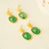 Pendientes de Plata S925 Chapados en Oro Hui Baoli con Jade Africano y Diseño en Forma de Huevo, Simples y de Moda, Versátiles para el Viaje Diario, Pendientes y Accesorios para Orejas